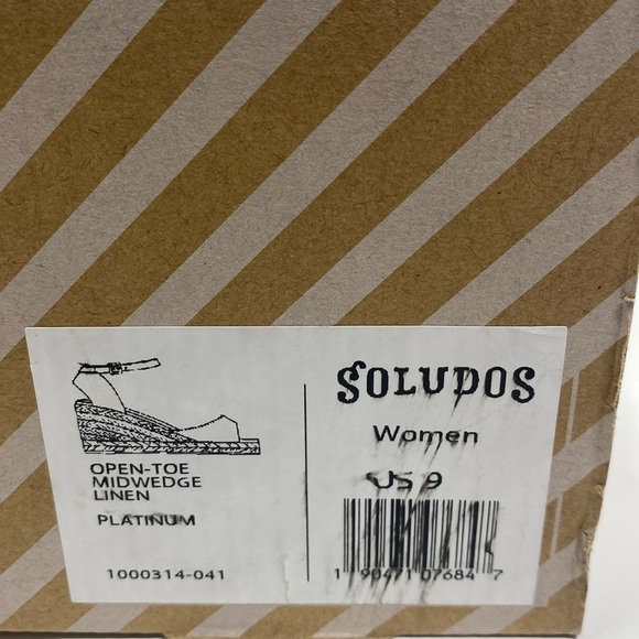 NWT Soludos Sandals Open Toe Midwedge Linen in Platinum Size 9 - Picture 2 of 11